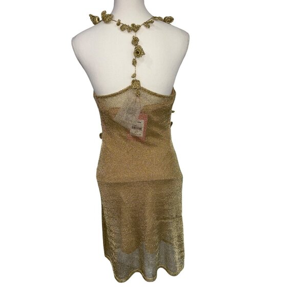 Cult Gaia Alonza Knit Dress in Gold Large New Womens Mini Metallic Cocktail - Picture 9 of 17